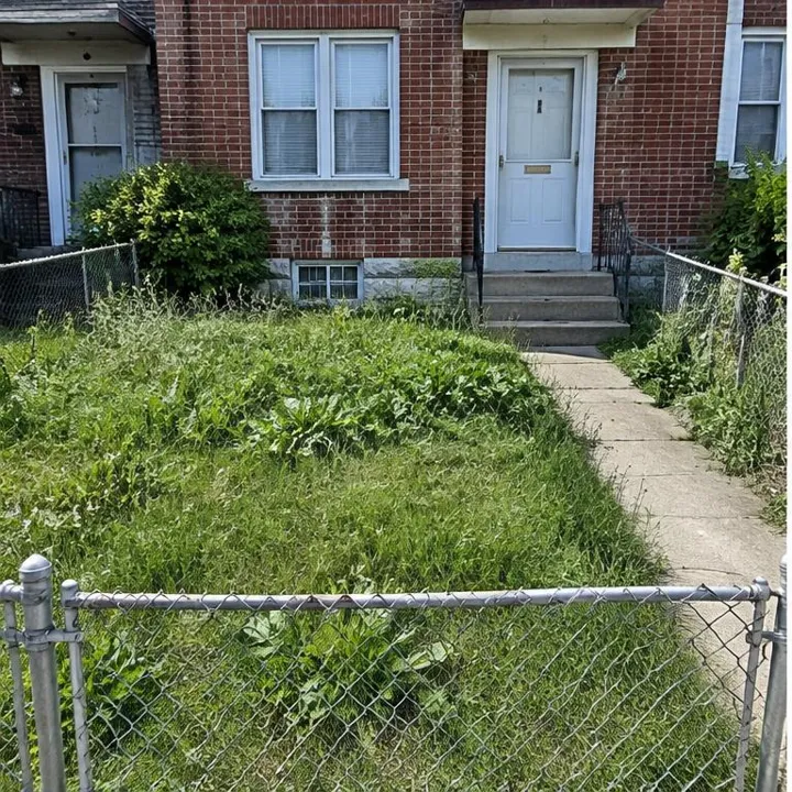 Overgrown Rental Property, overgrown lawn before illustrative maintenance
